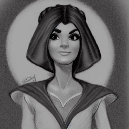 Image similar to milt kahl pencil sketch of victoria justice as princess leia