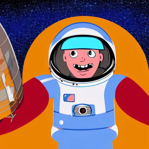 Image similar to 2 d cartoon of a red, short, bean shaped astronaut with no arms and a long blue visor