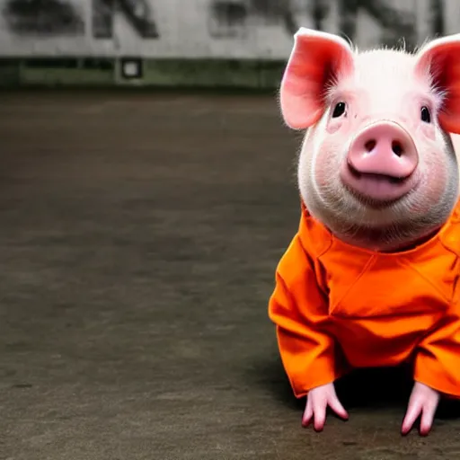 Image similar to cute pig wearing orange inmate clothes