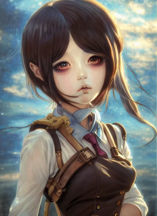 Image similar to portrait Anime Girl steampunk cute-fine-face, pretty face, realistic shaded Perfect face, fine details. Anime. Bioshock steampunk realistic shaded lighting by katsuhiro otomo ghost-in-the-shell, magali villeneuve, artgerm, rutkowski Jeremy Lipkin and Giuseppe Dangelico Pino and Michael Garmash and Rob Rey