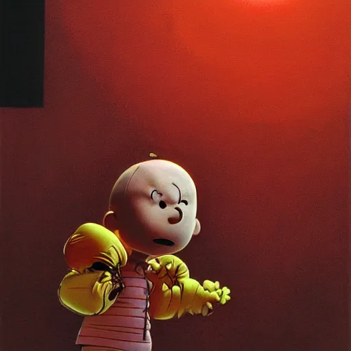 Image similar to ultra realist soft painting portrait of Charlie Brown in Akira, symmetry accurate features, very intricate details, volumetric lighting, by Katsuhiro Otomo