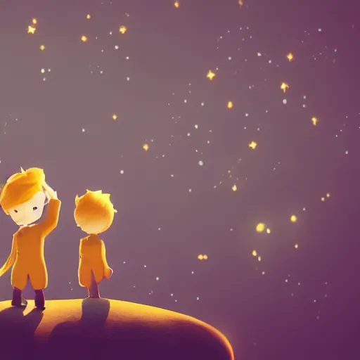 Image similar to the little prince illustration, bokeh, octane render