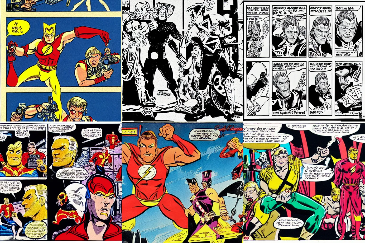 Prompt: flash gordon comic scene, undercover as a photographer. highly detailed comic strip illustration.