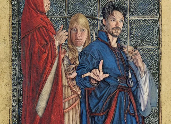 Prompt: a highly detailed medieval portrait of stephen strange, james gurney, james jean