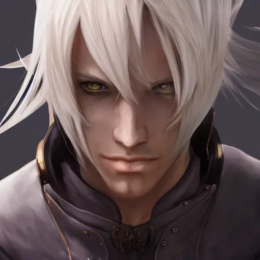 Prompt: Thancred Waters, Gunbreaker, Endwalker, Final Fantasy fan art, realistic anime, by Sakimichan, Stanley Artgerm Lau, WLOP, Rossdraws, trending on ArtStation, CGSociety, concept art, cgsociety, octane render, trending on artstation, artstationHD, artstationHQ, unreal engine, 8k