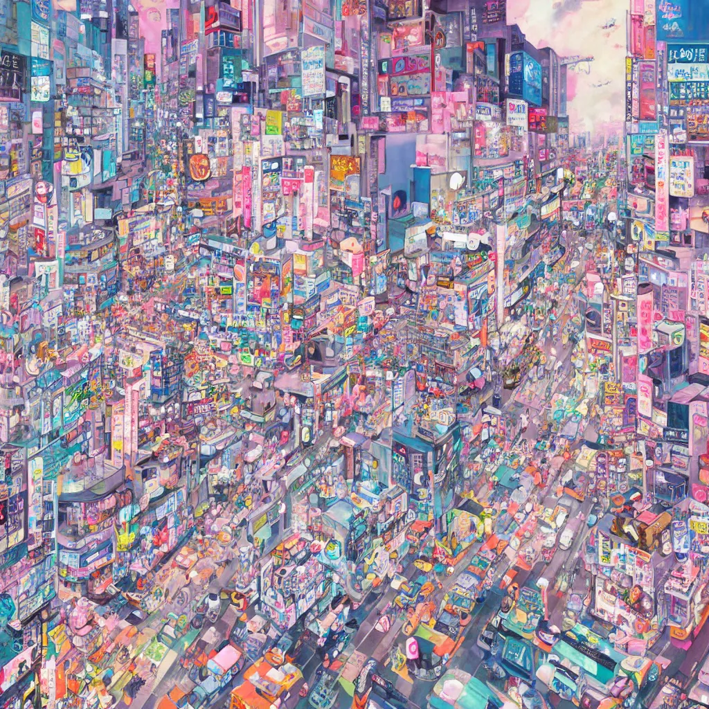 Prompt: tokyo shibuya dreamscape by Hikari Shimoda, bright tones