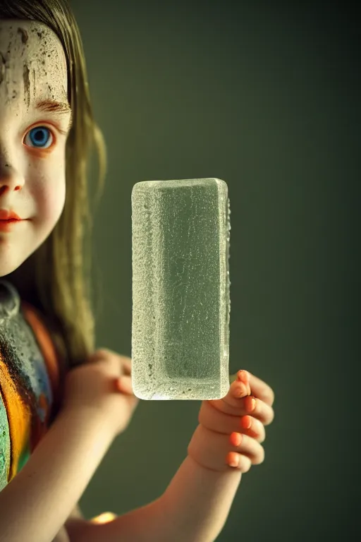 Prompt: portrait of a girl made by wet clay filing drop, ice - carving, editorial photography, film grain, isometric, f / 2 2, low contrast, kodachrome, 3 - dimensional, 4 k, hsv, quaternary, 6 spotlight, nixie tube, matte, dirt, mud, clay