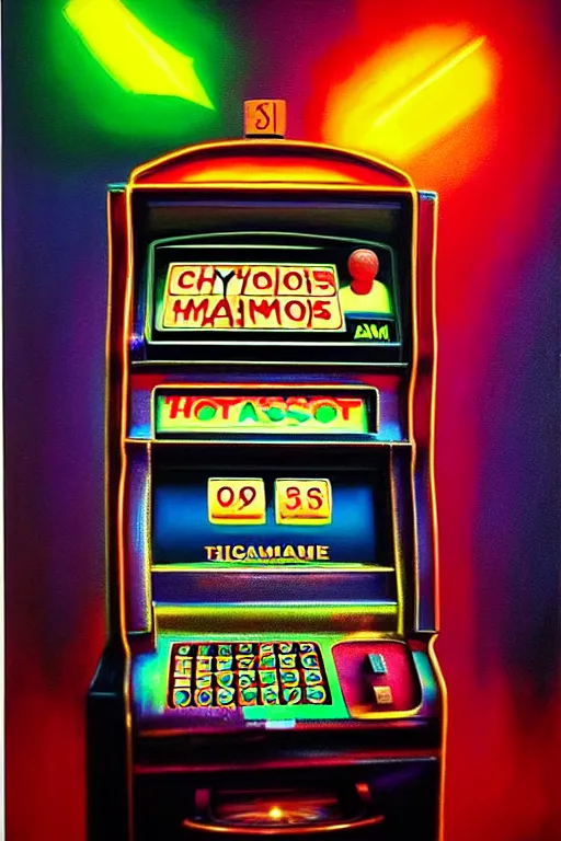 Prompt: a hyperrealistic painting of a nightmare at the casino broken atm machines spewing money, riots, colorful light slot machines, cinematic horror by chris cunningham, lisa frank, richard corben, highly detailed, vivid color,