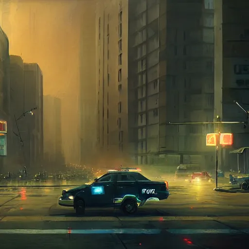 Prompt: police in the streets of cyberpunk warsaw, ethereal lighting, haze, night time, michal lisowski, marthe jonkers