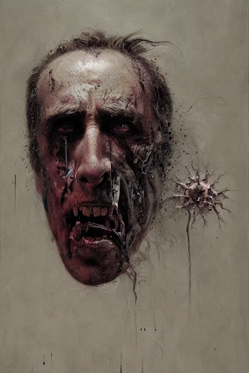 Image similar to Portrait of Nicolas Cage as mechanical killer cyborg screaming dark, intricate, smooth, artstation, painted by Wayne Barlowe, Greg Rutkowski, Zdislav Beksinski