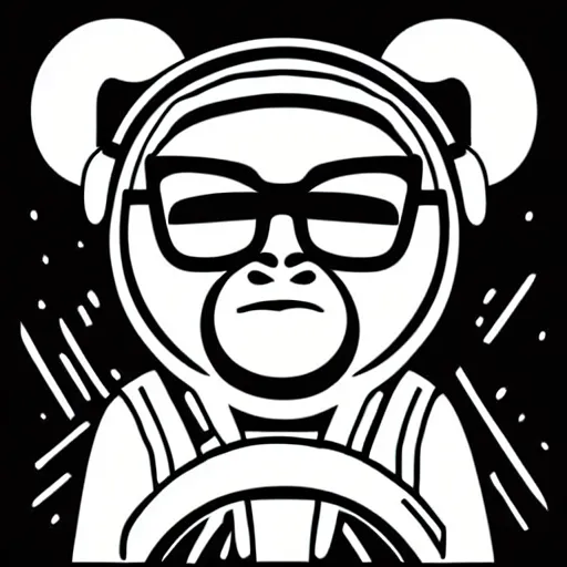 Prompt: mcbess illustration of a monkey wearing headphones and sunglasses