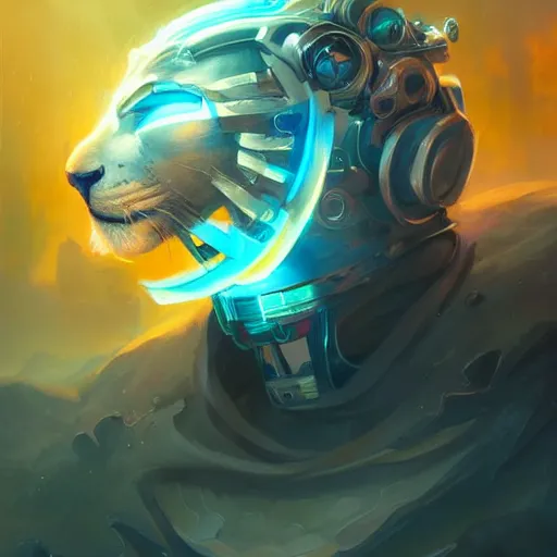 Image similar to a portrait of a handsome cybernetic lion, cyberpunk concept art by pete mohrbacher and wlop and artgerm and josan gonzales, digital art, highly detailed, intricate, sci-fi, sharp focus, Trending on Artstation HQ, deviantart, unreal engine 5, 4K UHD image