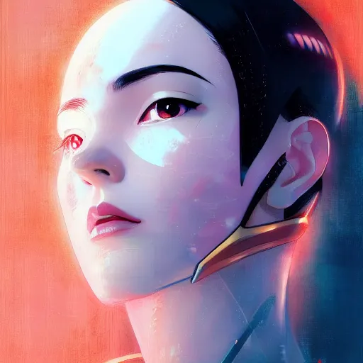 Prompt: A beautiful cyborg woman || VERY ANIME, fine-face, realistic shaded perfect face, fine details. Anime. realistic shaded lighting poster by Ilya Kuvshinov katsuhiro otomo ghost-in-the-shell, magali villeneuve, artgerm, Jeremy Lipkin and Michael Garmash, Rob Rey and Kentarõ Miura