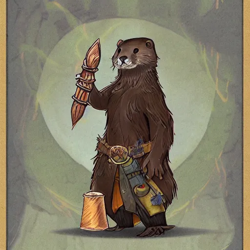 Image similar to an otter as a Dungeons and dragons wizard character art