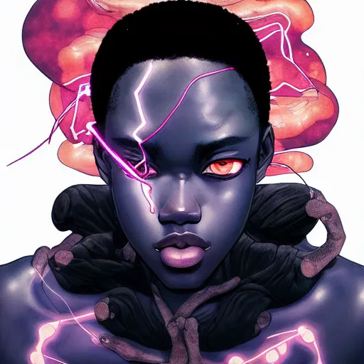 Image similar to prompt : black lightning portrait soft light painted by james jean and katsuhiro otomo and erik jones, inspired by evangeleon anime, smooth face feature, intricate oil painting, high detail illustration, sharp high detail, manga and anime 1 9 9 9