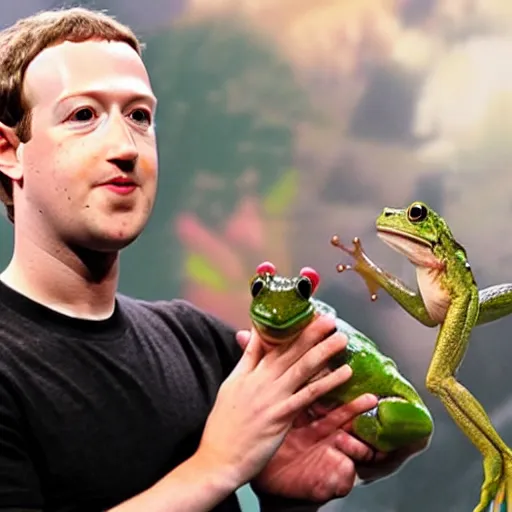 Image similar to mark zuckerberg holding a frog