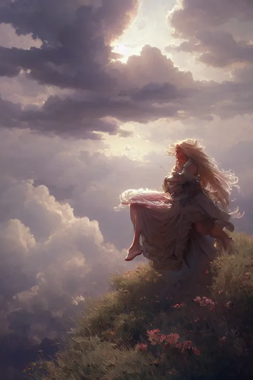 Prompt: fluffy clouds floating in heaven, landscape, fantasy, high detail, cinematic lighting, concept art, digital art, illustration, smooth, sharp focus, greg rutkowski, alphonse mucha, loish, wlop, trending on artstation