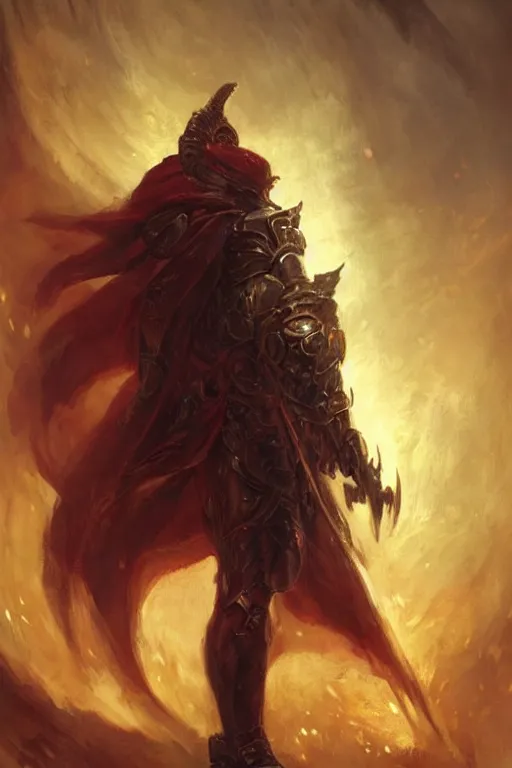 Image similar to a masculine elegant man from sideview with large shoulders, armor, and wearing golden laurel wreath, there are flames behind him, ethereal horror fantasy art by greg rutkowski and magali villanueve and monet con