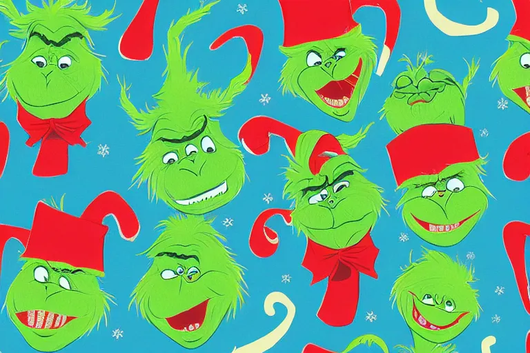 Image similar to a wrapping paper pattern with grinch print, illustration