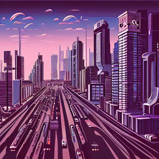 Image similar to retrofuturistic cityscape by Daarken