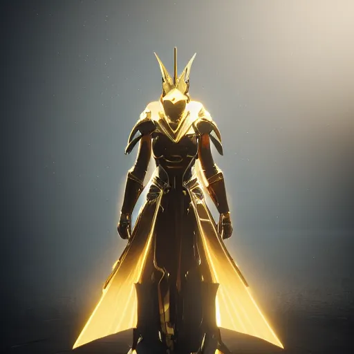 Image similar to cinematic, hyperdetailed elegant beautiful stunning futuristic and enigmatic oracle in jedi clothes gold armored regal gold sunray shaped crown, warframe, destiny, octane, unreal engine 5, fortnie