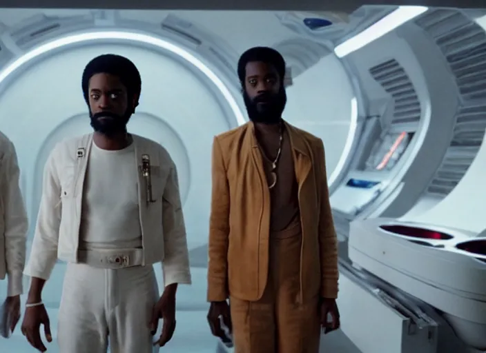 Image similar to first official image from paul thomas anderson's new space opera film starring lakeith stanfield and grimes. shot on alexa mini, stunning cinematography, filmgrain, kodak vision 2 0 0 t, shot composition