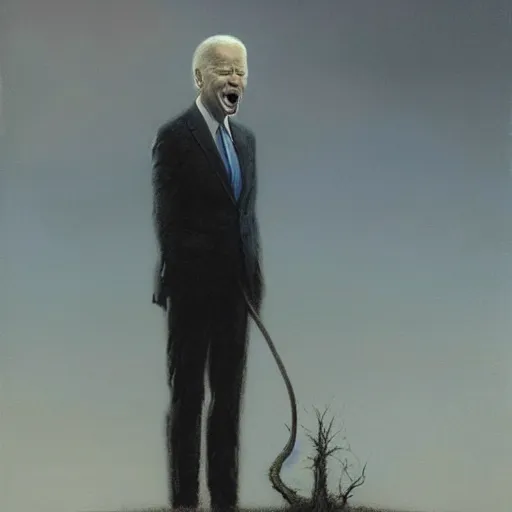 Prompt: presidential portrait of joe biden with shadowy mist pouring from mouth and nose as slenderman, by beksinski, jon mcnaughton, and stephen gammell