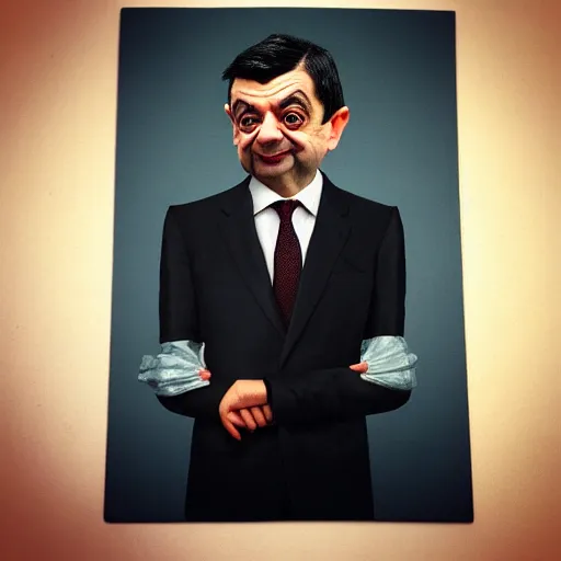 Prompt: rowan atkinson mr bean made from baked beans by greg rutkowski