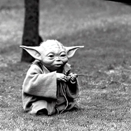 Prompt: baby yoda performing at woodstock