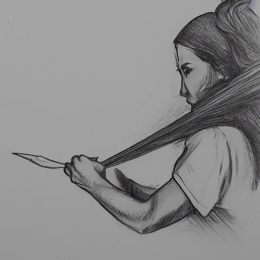 Image similar to pencil sketch of a woman chopping carrots