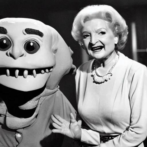 Image similar to Betty White hanging out with Frankenstein's monster