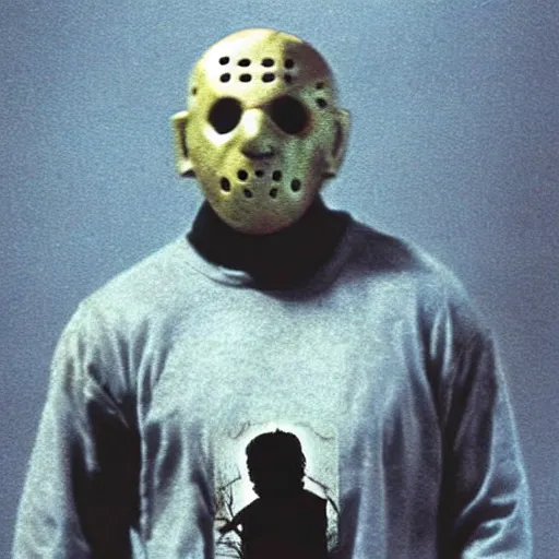 Image similar to jason voorhees in a bob ross painting, being painted by ted bundy