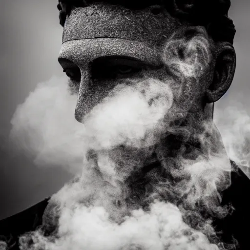 Prompt: man made of fog closeup, smoke swirling, cinematic