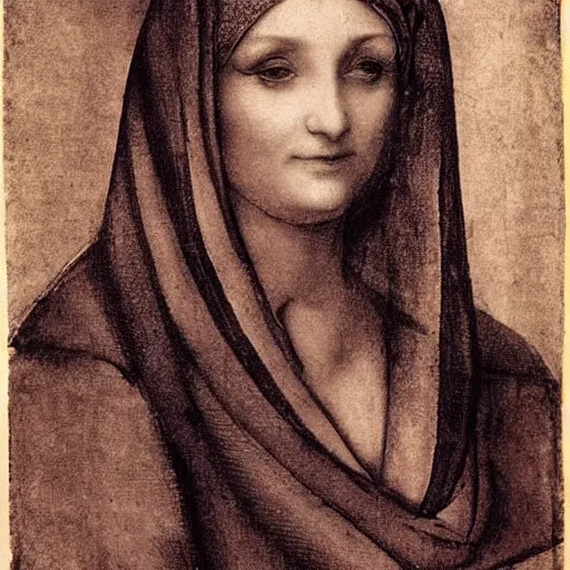 Prompt: lady with a scarf, by leonardo da vinci, vintage style portrait, year 1 8 0 0