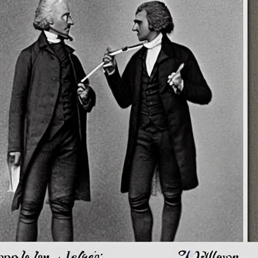 Image similar to old photograph of alexander hamllton and thomas jefferson smoking a blunt