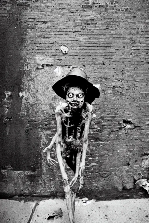 Prompt: 35mm photo of a fungus zombie in a nyc alley