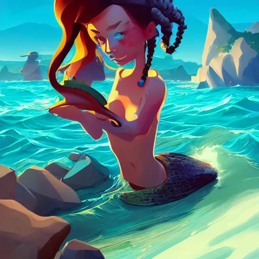 Image similar to painting mermaid treasure on sea of thieves game avatar hero smooth face median photoshop filter cutout vector, behance hd by jesper ejsing, by rhads, makoto shinkai and lois van baarle, ilya kuvshinov, rossdraws global illumination