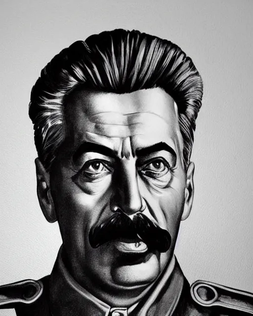 Image similar to portrait of joseph stalin in black leather jacket, gritty, very detailed, hyperrealistic, medium shot, very detailed painting by Glenn Fabry, by Joao Ruas