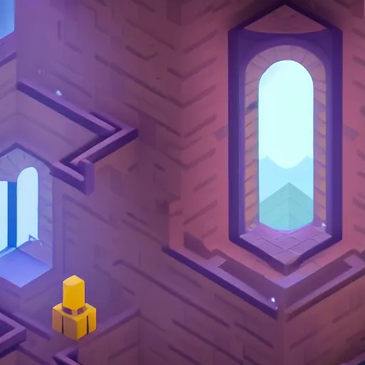 Image similar to a tree in front of a window with a light coming out of it, a screenshot from monument valley 2 by paul kelpe, pixiv contest winner, cubo - futurism, 2 d game art, isometric