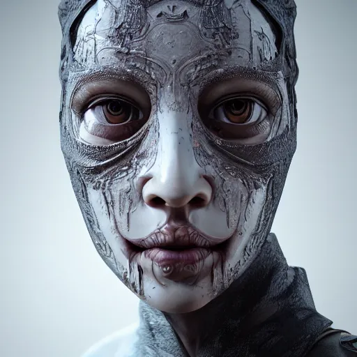 Prompt: Very very very very highly detailed epic photo of beautiful face with porcelain mask, intricate, dystopian, sci-fi, extremely detailed, digital painting, artstation, concept art, smooth, sharp focus, illustration, intimidating lighting, incredible art by Anton Pieck, Octane render in Maya and Houdini VFX