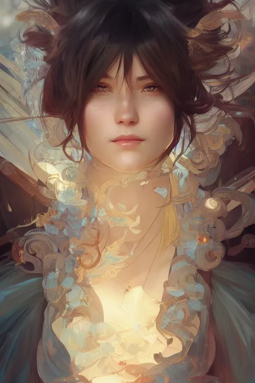 Image similar to beautiful, final fantsy, digital painting, portrait , cinematic lighting, highly detailed, artstation, concept art, illustration, smooth, sharp focus, editor's pickup, trending on artstation, trending on deviantart, alphonse mucha, WLOP