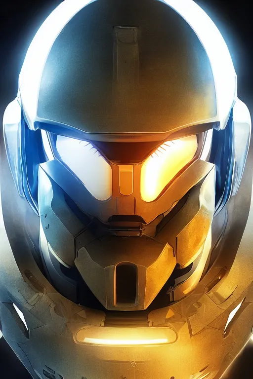 Image similar to robot ninja mask helmet halo master chief radiating a glowing aura global illumination ray tracing hdr fanart arstation by ian pesty and katarzyna da „ bek - chmiel