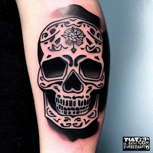 Image similar to tattoo design, stencil, tattoo stencil, traditional, a world famous tattoo of a geometric skull with a galaxy coming out of the top of its head-s 100