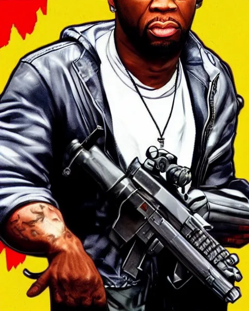 Prompt: a medium shot of 5 0 cent as a gta vc character, gta vc cover art