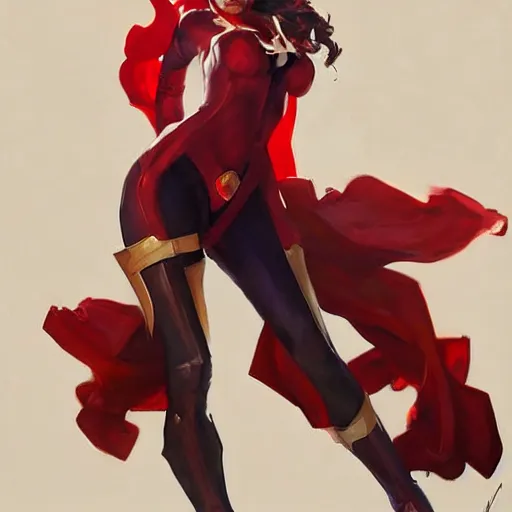 Image similar to greg manchess portrait painting of scarlet witch as overwatch character, medium shot, asymmetrical, profile picture, organic painting, sunny day, matte painting, bold shapes, hard edges, street art, trending on artstation, by huang guangjian and gil elvgren and sachin teng