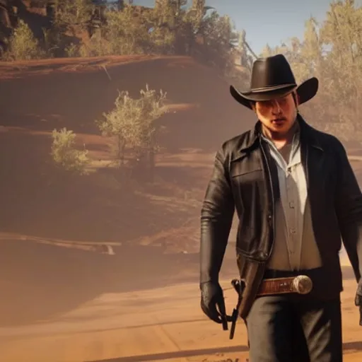 Image similar to Film still of Elon Musk, from Red Dead Redemption 2 (2018 video game)