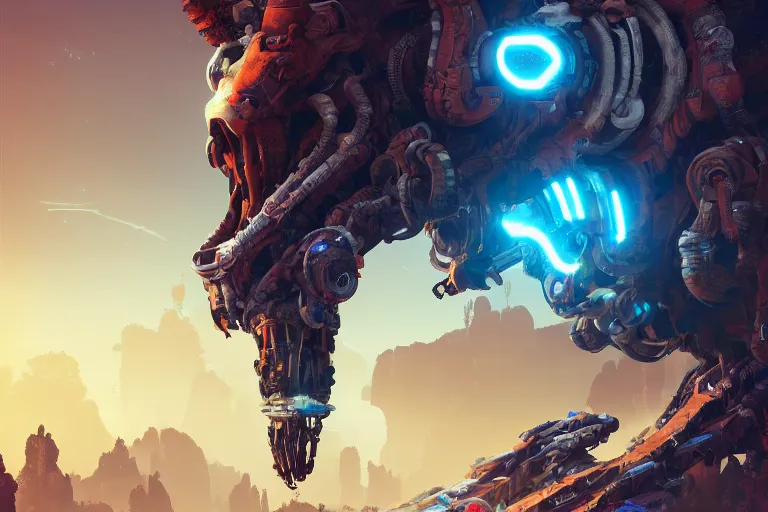 Image similar to snapmaw machine mecanical creature robot of horizon forbidden west horizon zero dawn bioluminiscence global illumination ray tracing hdr fanart arstation by ian pesty and alena aenami artworks in 4 k