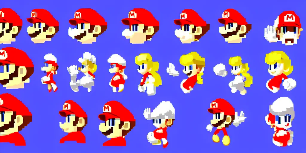 Image similar to sprite sheet of a female version of mario