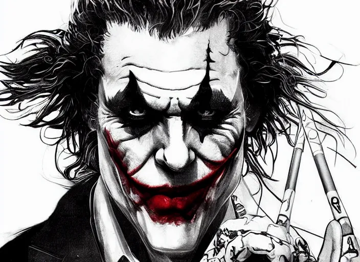 Prompt: a highly detailed beautiful portrait of the joker playing pool by yoji shinkawa