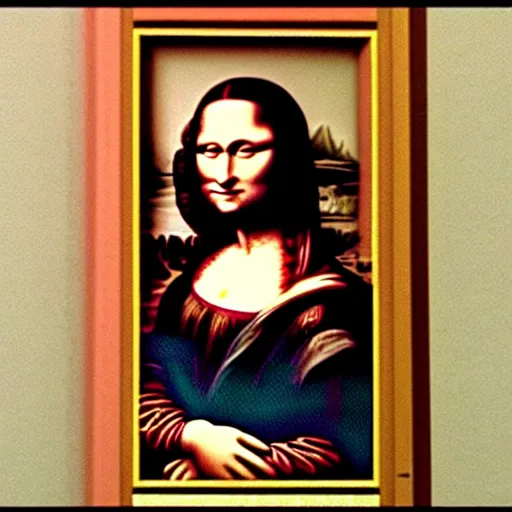 Prompt: ring doorbell video of mona lisa knocking my door, dark lighting